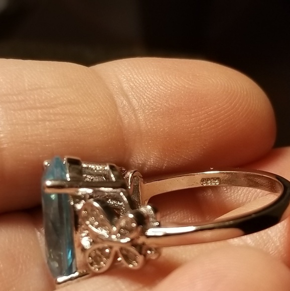 Aqua Blue Gem Stone Sterling Silver Ring Sizes 6 7 - Picture 6 of 7